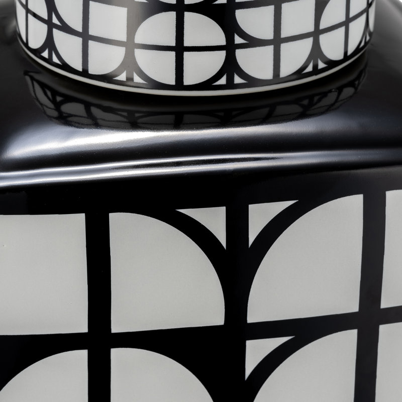 Geometric Ceramic Table Jar with Lid for Home Decor - Decorative Patterned Tall Jar for Shelf Styling, Console Display, and Tabletop Accent