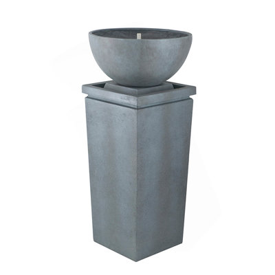 44.5" Polyresin Gray Zen Bowl Water Fountain, Outdoor Bird Feeder /Bath Fountains, Relaxing Water Feature For Garden Lawn Backyard Porch
