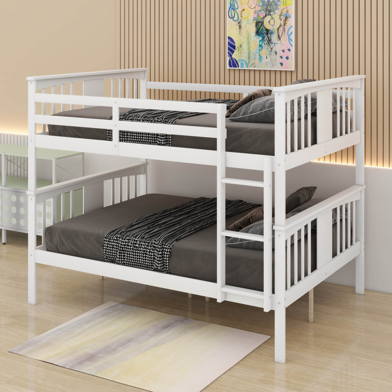 Full Over Full Bunk Bed With Ladder, White