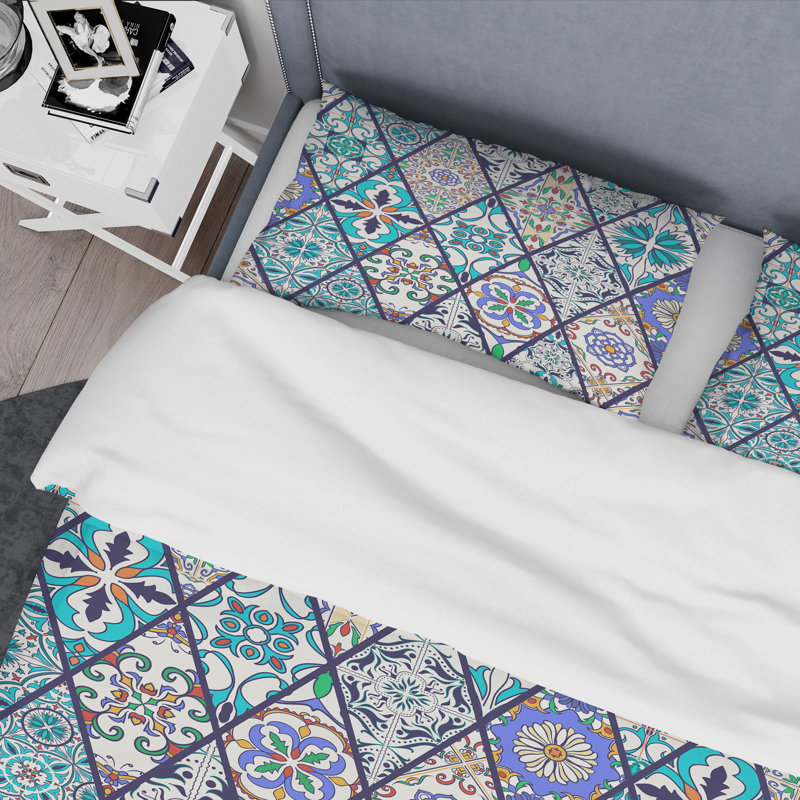 Multicolor Mega Patchwork - Abstract Duvet Cover Set - Microfiber Polyester, King Duvet Cover + 2 King Shams
