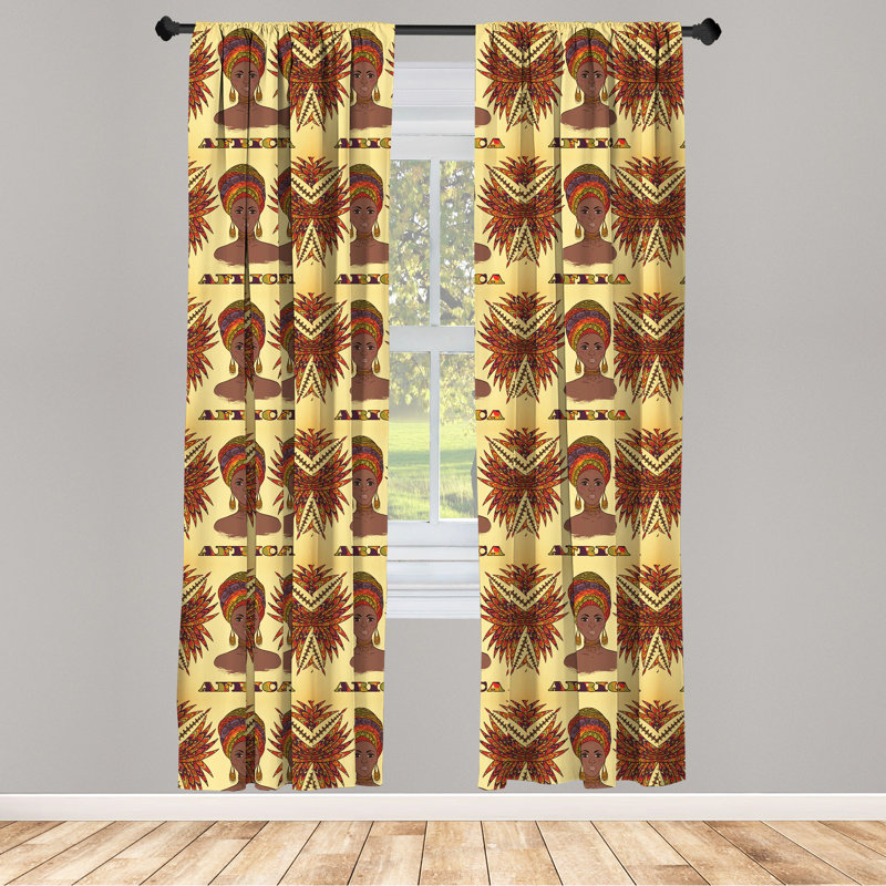 African Semi-Sheer Rod Pocket Curtain Panels, 28" x 95"