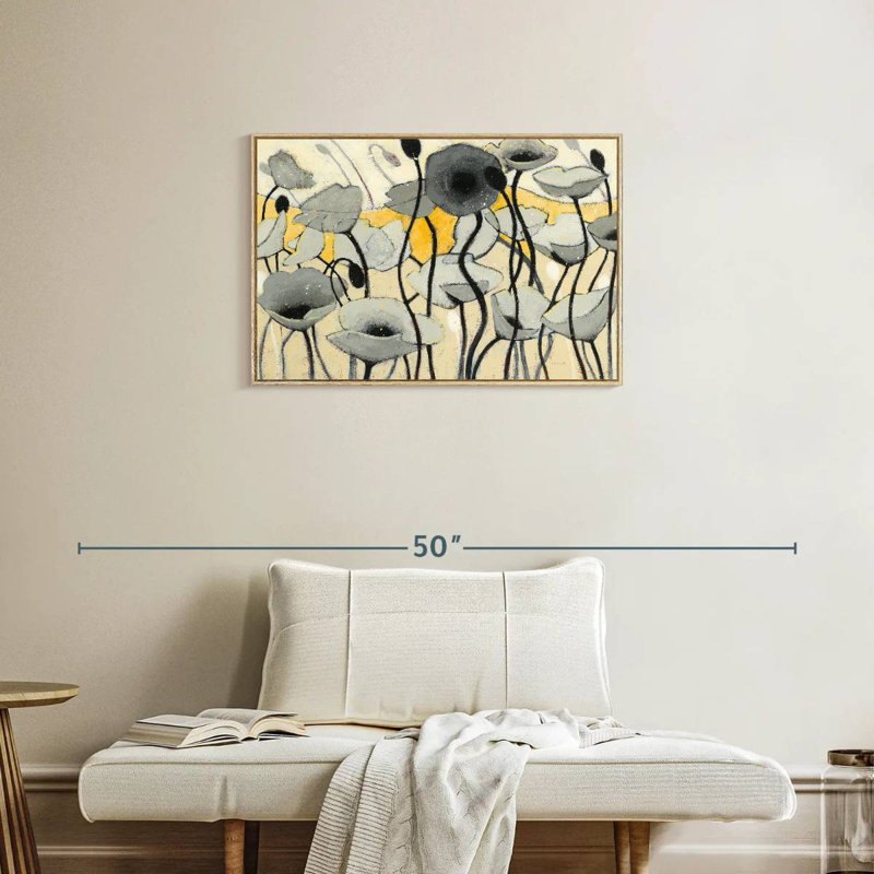 Fleur de jour de neige gris, Cadre flottant en bois naturel, 31 po x 21 po