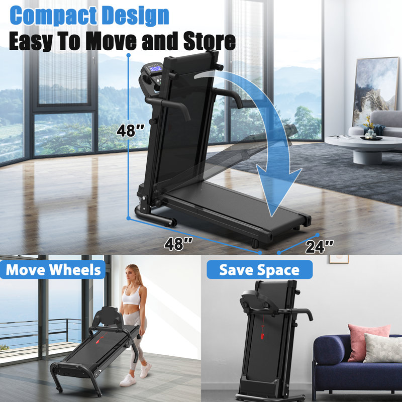 Tapis roulant pliable d'une capacité de 300 lb avec moteur de 2,5 ch, poignées, contrôle et affichage à DEL pour la maison et le bureau - rapports d'exercices réguliers intelligents