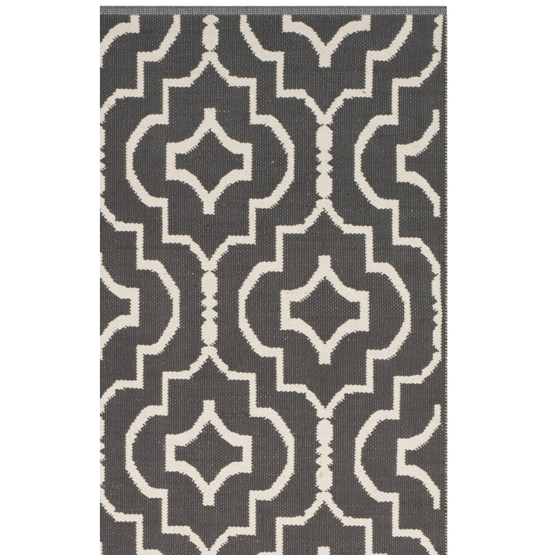 Tapis gris foncé / ivoire en coton tissé à plat à la main Rennie, Rectangle 8 pi x 10 pi