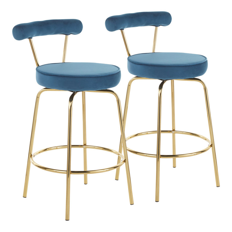 Contemporary Counter Stool, Doré, Bleu