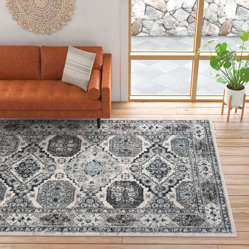 Tapis oriental bleu / ivoire Christa, Rectangle 8 pi x 10 pi