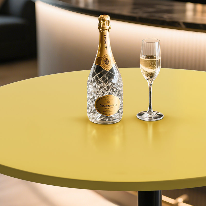 32" Bistro Pub Table, Adjustable Round Bar Height Cocktail Table With Metal Base and Wood Tabletop, Yellow