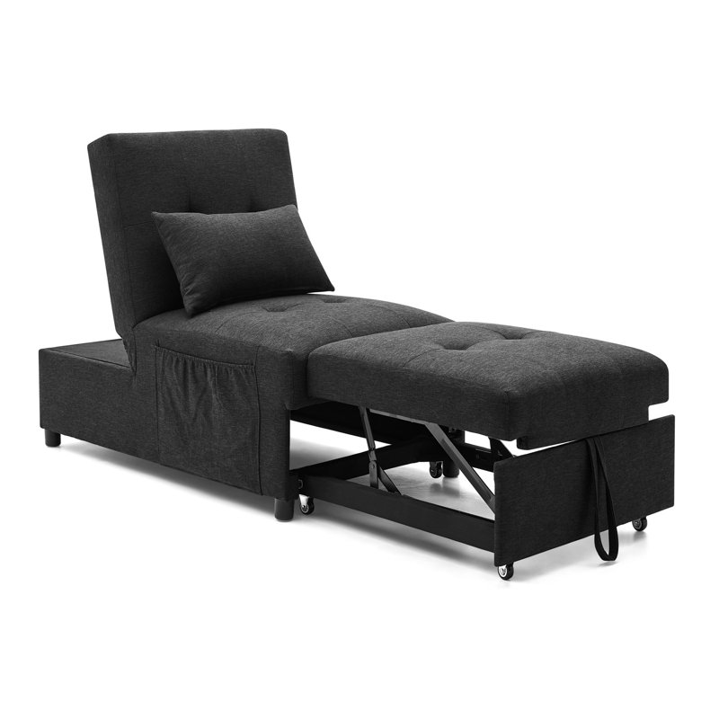 Canapé-lit pliant avec repose-pieds, Polyester noir