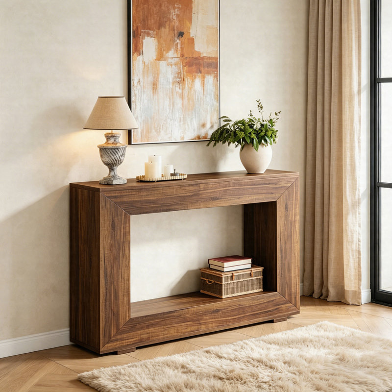 47.2" Farmhouse Console Table, 2-Tier Entryway Sofa Table With Storage Shelf, Rustic Wood Hallway Table, Rustic Brown