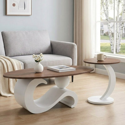 Modern style Nesting Coffee Table Set of 2 with metal base for bedroom living room