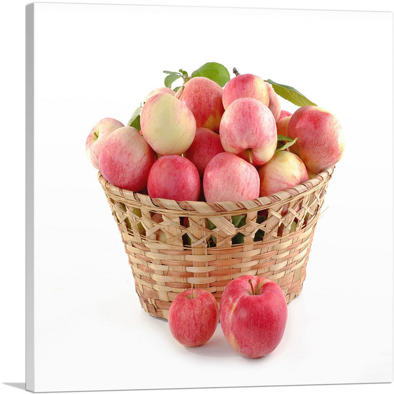 Panier de pommes rouges - reproduction de photo sur toile tendue, H 18 po x l 18 po x P 0,75 po