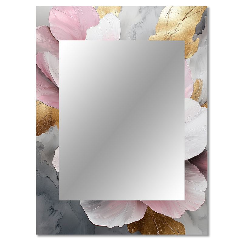 Blanc et rose marbre pivoines Elegance I - miroir décoratif pivoines, miroir mural traditionnel, impression d'art en métal