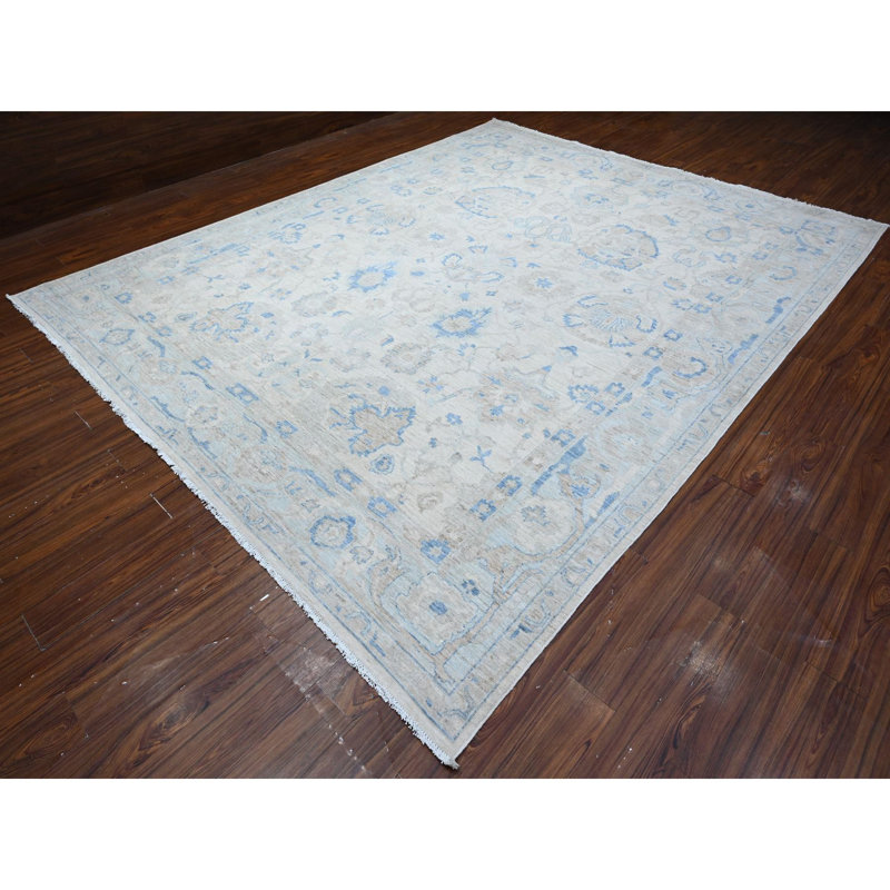Tapis oriental blanc en laine noué à la main 9 pi 10 po x 12 pi 4 po Heron