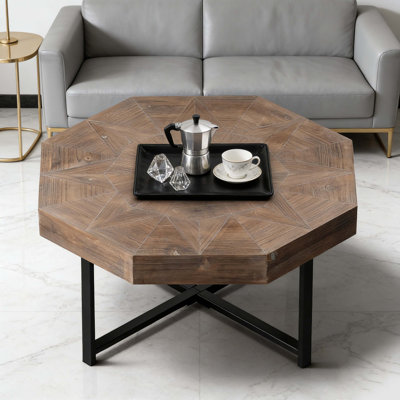 Table basse octogonale en bois avec patchwork de style campagnard 30 pouces