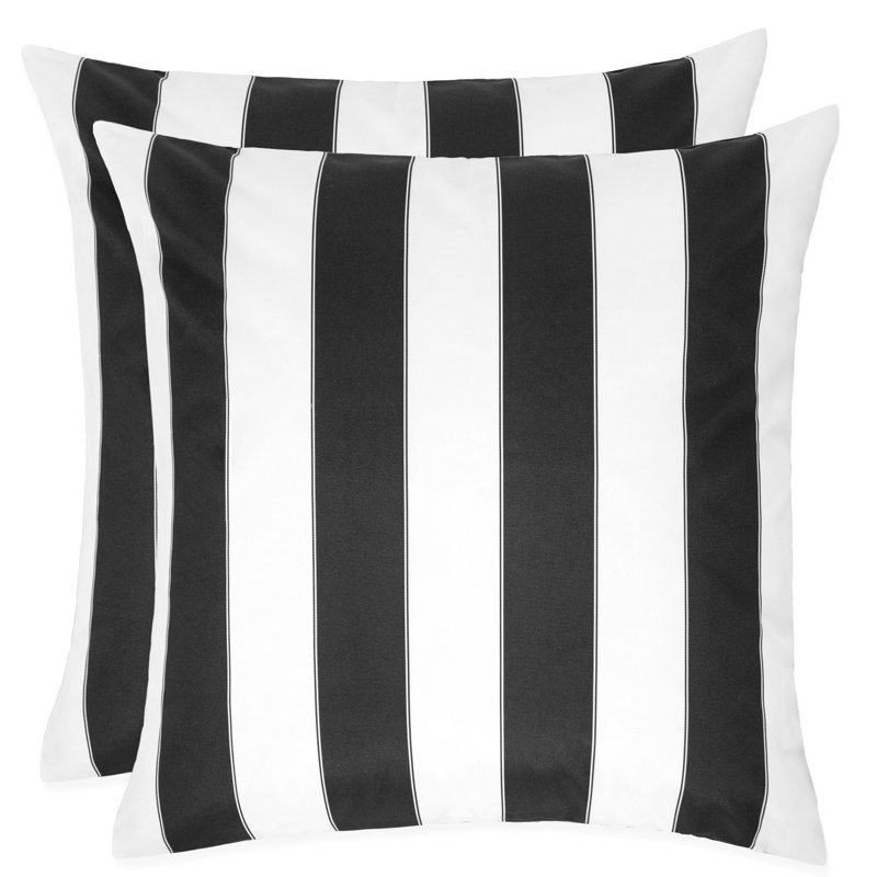 Striped Outdoor Reversible Throw Pillow, Black, 14" x 20"