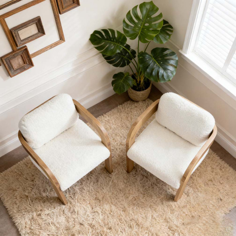 Ensemble de 2 chaises de salle à manger avec dossier coussiné, Blanc et naturel