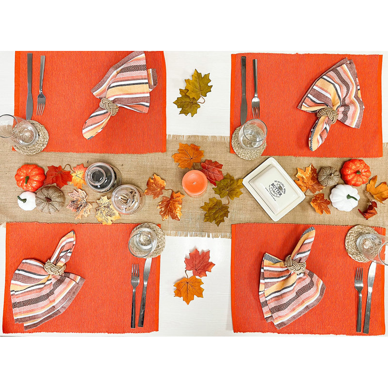 Ensemble de 12 serviettes de table en tissu tissé à rayures Salsa, Récoltes