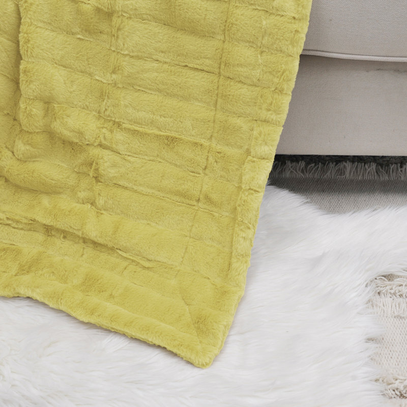 Jojoba Yellow Faux Fur Sherpa Throw Blanket, 60" x 80"