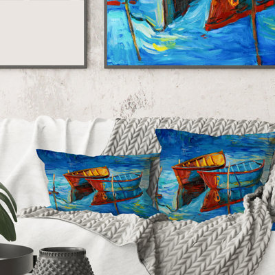 Boat During Evening Glow at the Lake III Square Pillow Cover & Insert