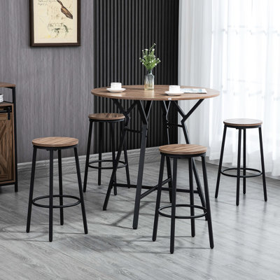 5 tables et chaises de bar, peu encombrantes pour la cuisine de pub. Noir et brun Livré avec 4 tabourets. Capacité de poids de 132 lb, capacité de poids de 220 lb L'assemblage requis peut supporter la charge de