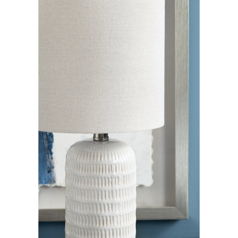 Ensemble de 2 lampes de table en céramique avec abat-jour en lin, Blanc, Crème, crème