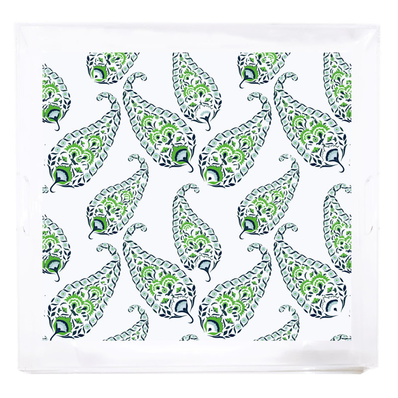 Indian Paisley Acrylic Square Decorative Tray, Green