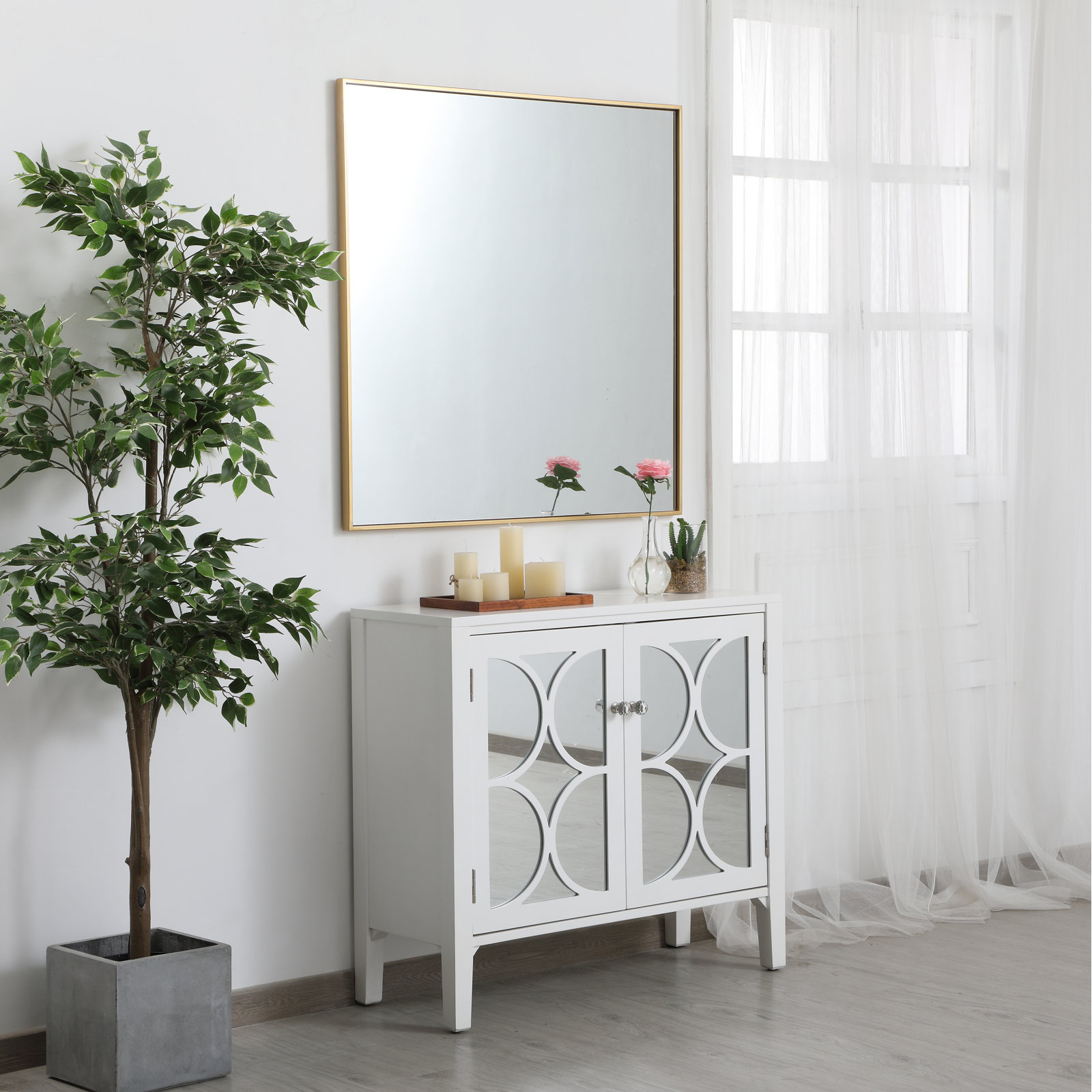 Sabine Metal Rectangle Wall Mirror, 36" x 36", Brass
