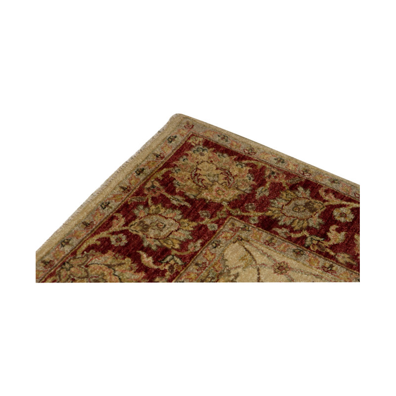 Tapis oriental en laine noué à la main Mountain King ivoire / rose / vert