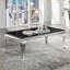 Table basse en acier inoxydable noir avec plateau en verre noir pour le salon, pieds en cabriole intemporels, facile à nettoyer