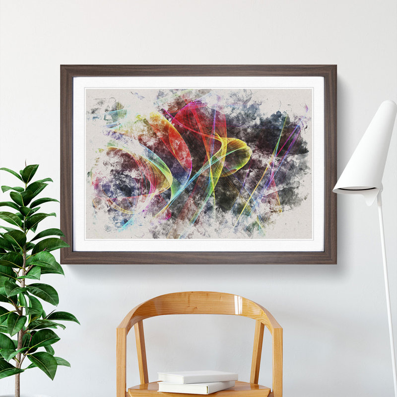 Rainbow Smoke Vol (2) - Picture Frame Painting, Walnut Framed, 65cm H x 90cm W x 2cm D
