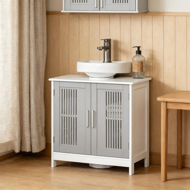 Armoire de salle de bain robuste, Blanc / Gris