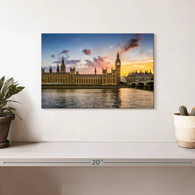 Marchelle Big Ben contre le coucher du soleil, H 8 po x l 12 po