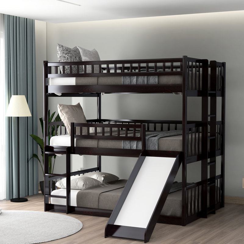 Full Size Triple Bunk Bed In , Construction, With Versatile Usage Solid Pine Wood Bed, For A Comfortable Sleep