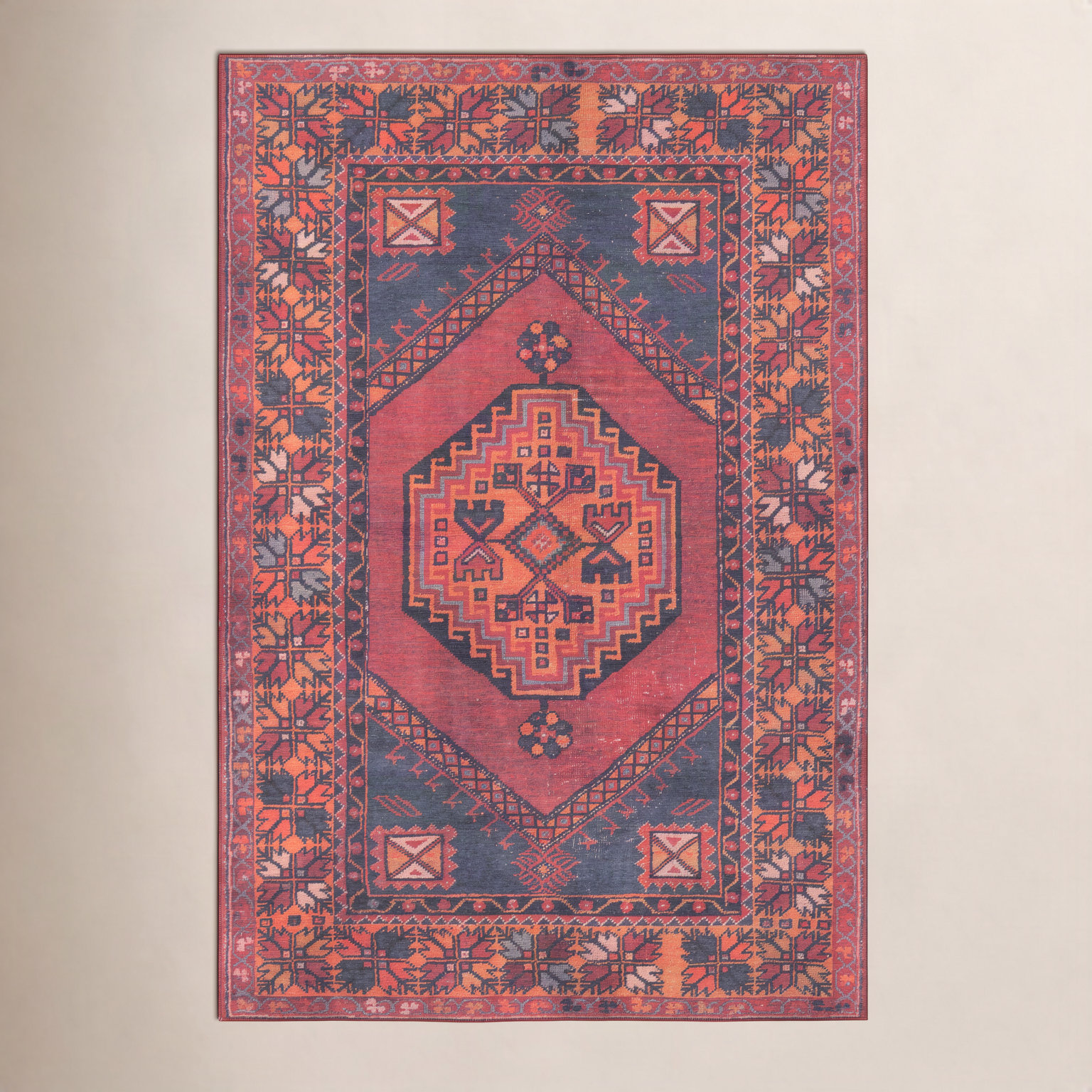Isthia Red Blue Orange Oriental Rug, Rectangle 10' X 14'