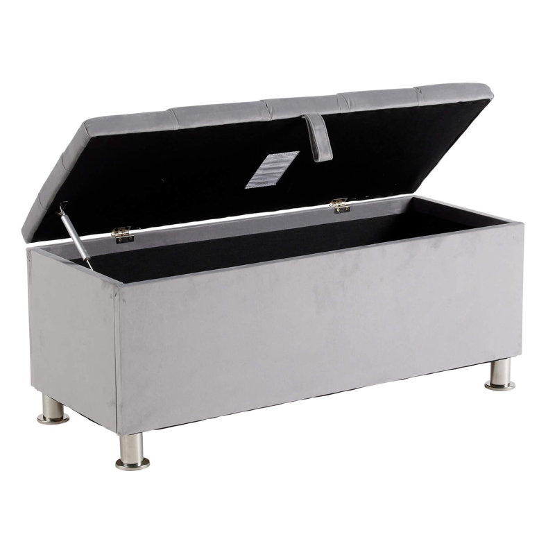 Philone Fabric Upholstered Storage Bench, Light Grey