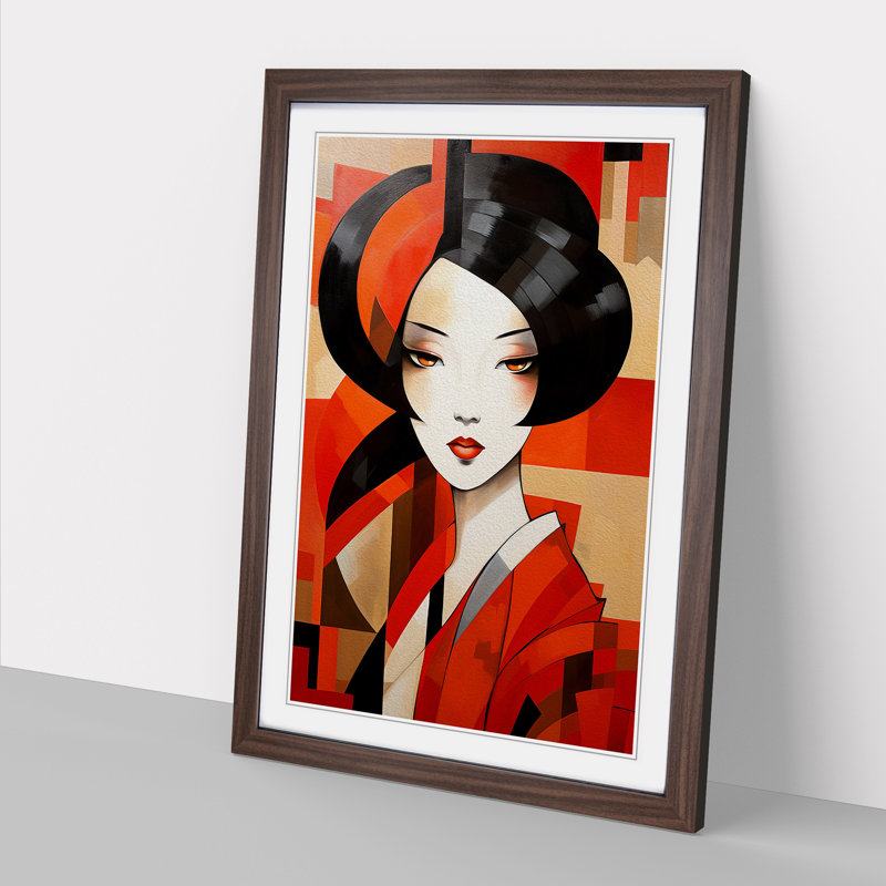 Geisha Cubism - Framed Print, 64cm H x 46cm W, Walnut Framed