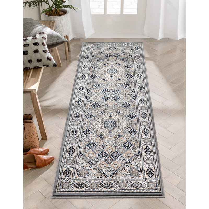 Tapis oriental orange / gris Cilegon, Tapis de couloir 2 pi 8 po x 8 pi 1 po