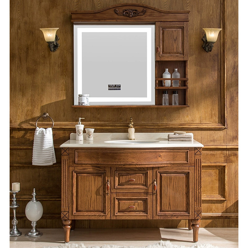 Meuble-lavabo en chêne de style européen avec lavabo en céramique pour salle de bain, 43"