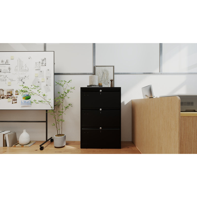 3 Drawer File Cabinet, Metal Vertical File Cabinet With 3lock,office Home File Cabinet , Assembly Required(black), Black