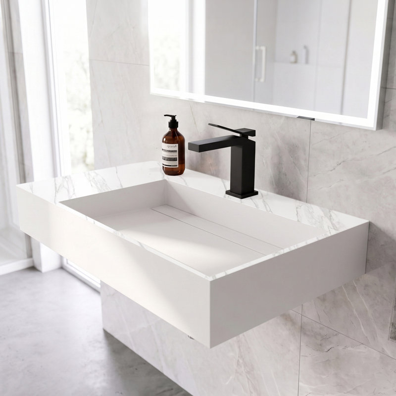 Lavabo de salle de bain mural 30 po avec bassin droit Juniper - blanc marbre, Marbre blanc
