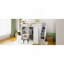 Lit mezzanine double avec armoire, bureau et tablettes, blanc-956834317