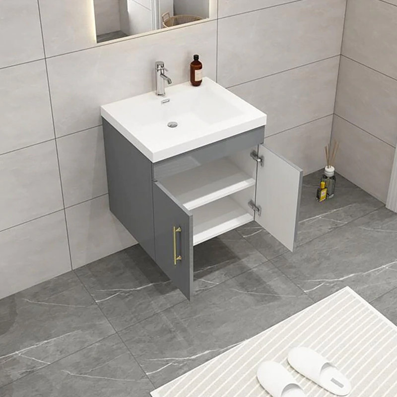 Ensemble de meuble-lavabo simple mural 24 po 24 po, Gris lustré