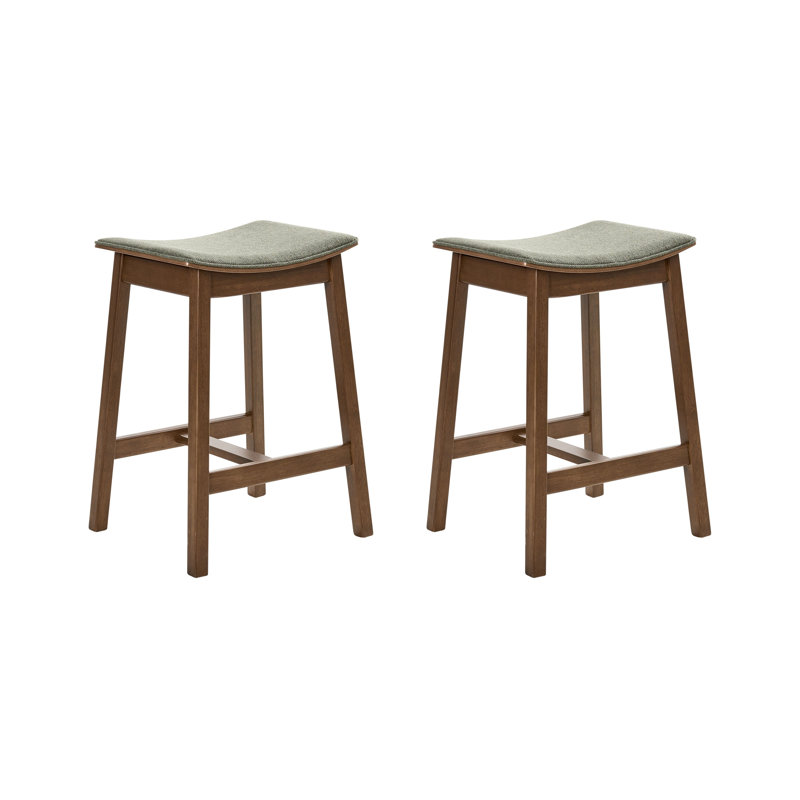 Upholstered Counter Stool with Solid Wood Frame, Green