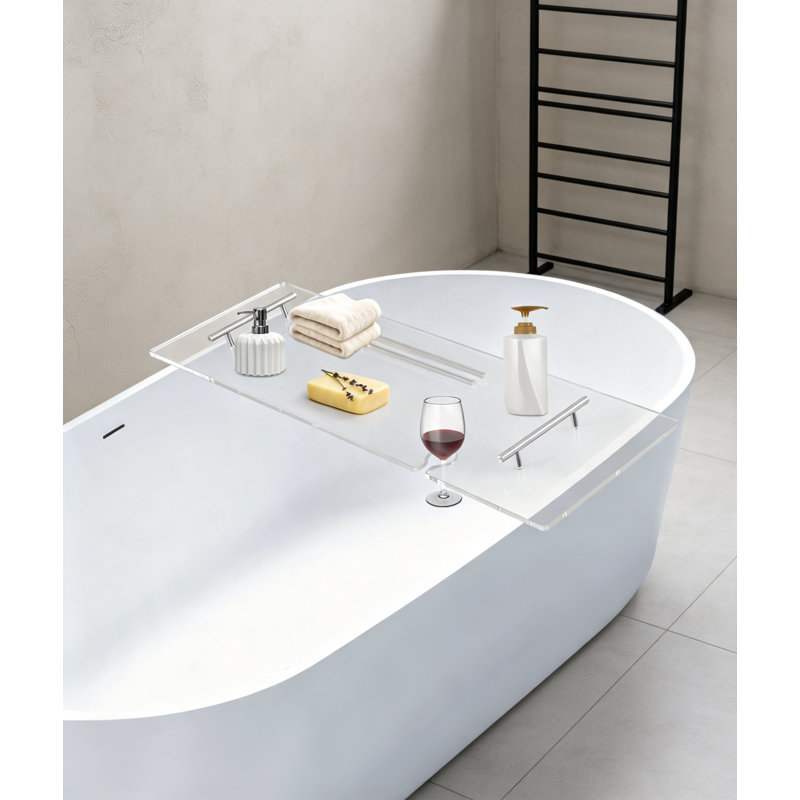 Plateau de baignoire en acrylique transparent de 90 cm avec porte-livres et porte-bouteilles, 0.47" H x 35.43" W x  9.45" D