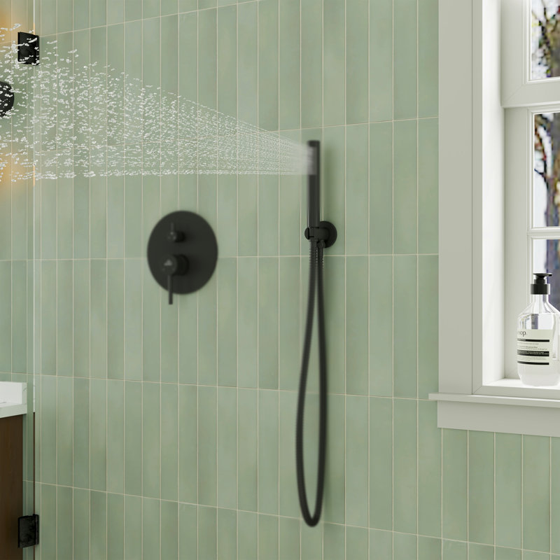 Support de douche mural rond en laiton, support de douche à main réglable avec couvercle décoratif, Noir mat