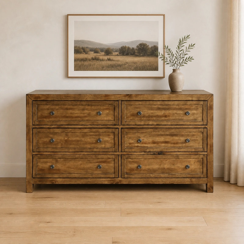 Commode en bois massif 6 tiroirs l 59,84 po