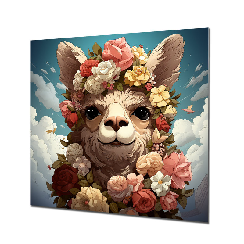 Fleur, fleur de lama, art mural animalier en métal, H 29 po x l 29 po