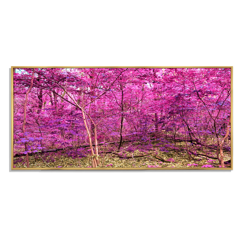 Forêt rose et mauve fantaisie - photographie sur toile, H 16 po x l 32 po x P 1 po, Cadre doré