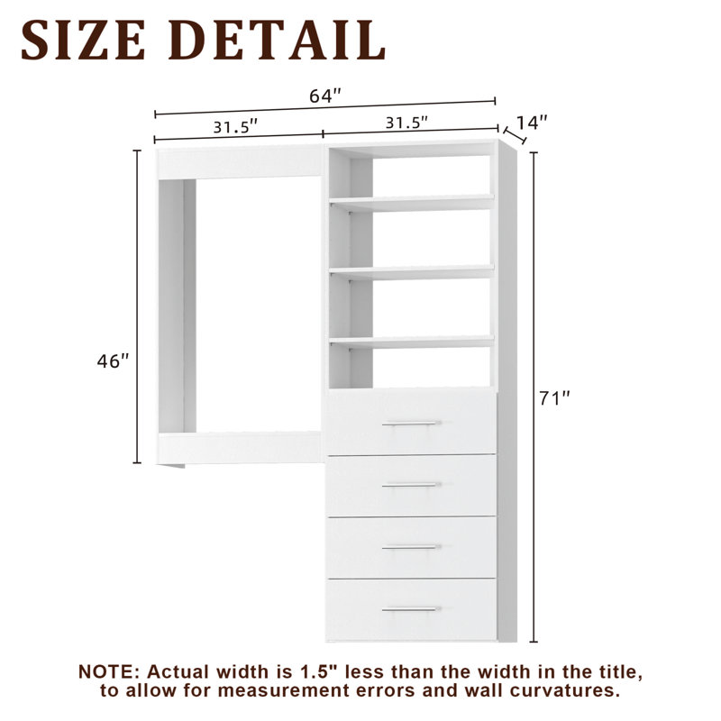 Modular Closet System, Versatile and Customizable Walk-In Design for Efficient Storage and Organization, 64" Wide
