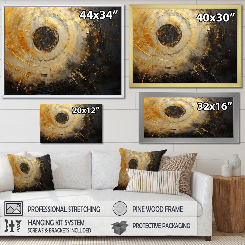 " Celestial Contrast Spirals II ", Gold Single Picture Frame, 12" H x 20" W x 1" D